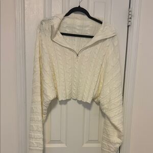 Cozy White Cropped Cable Knit Sweater
